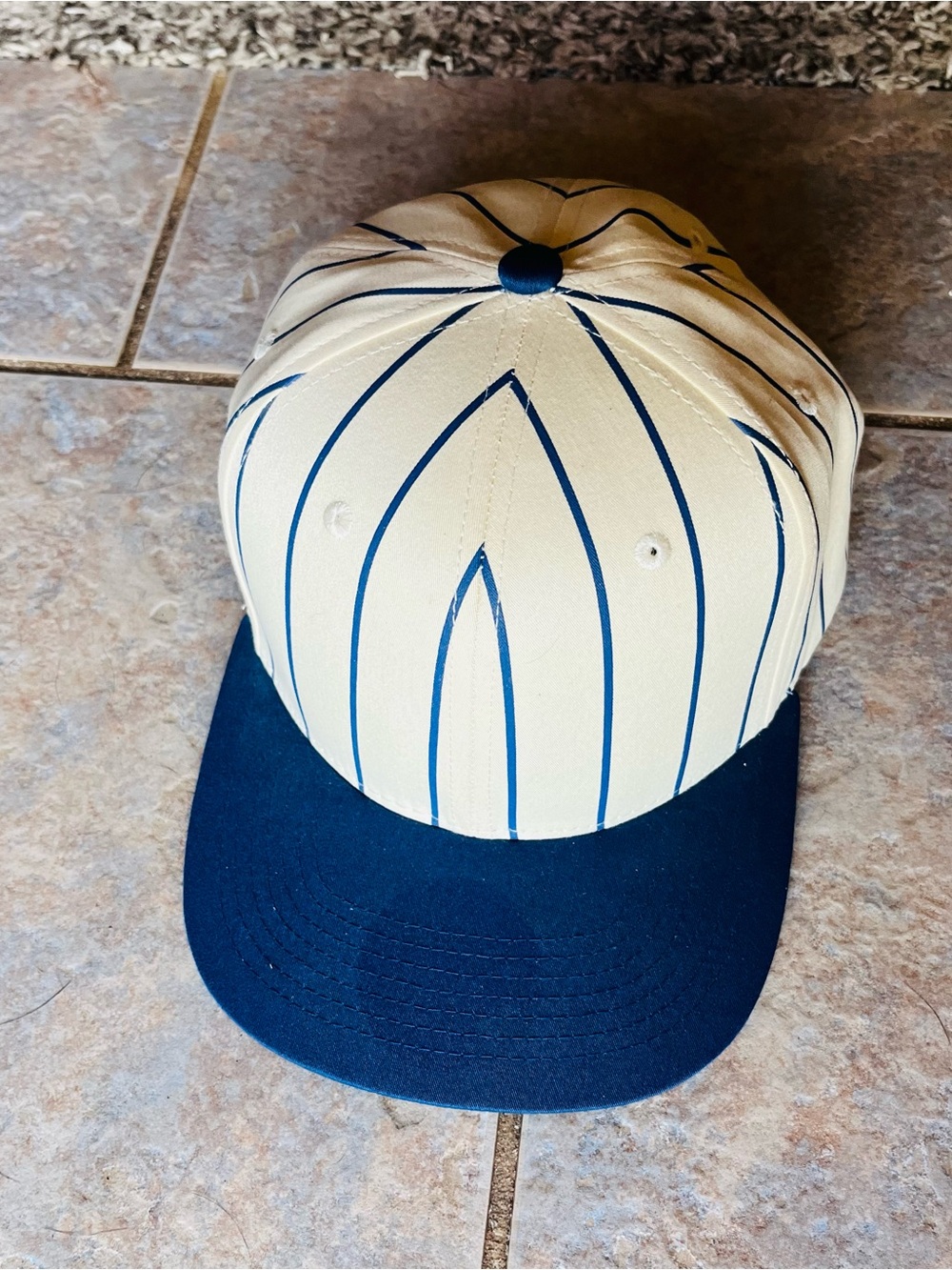 Cream and Navy Striped Baseball Cap - Unbranded